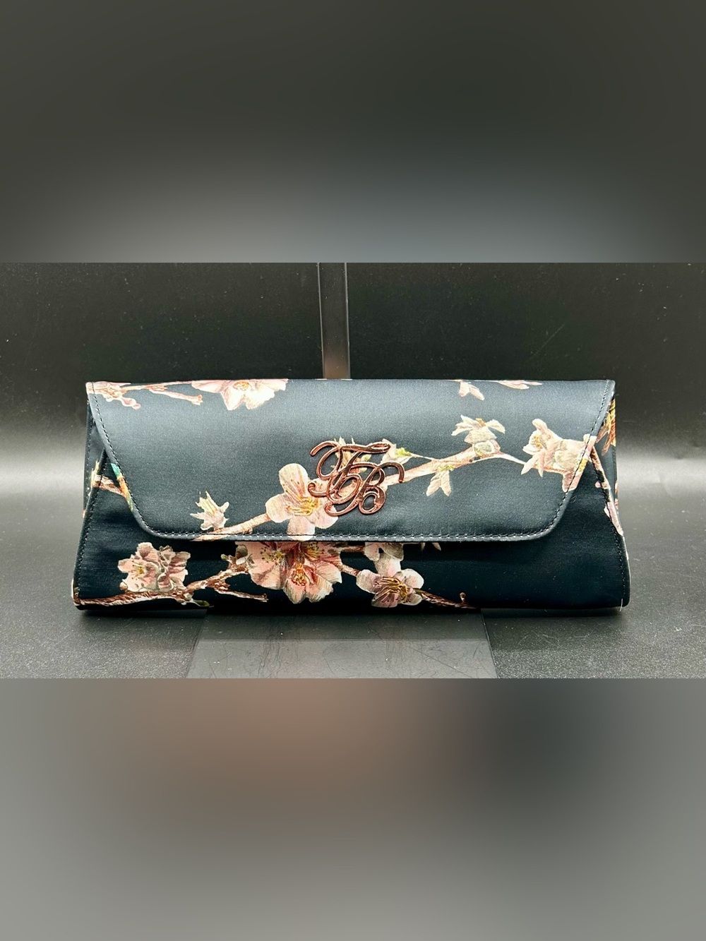 TED BAKER Black Floral Envelope Clutch.